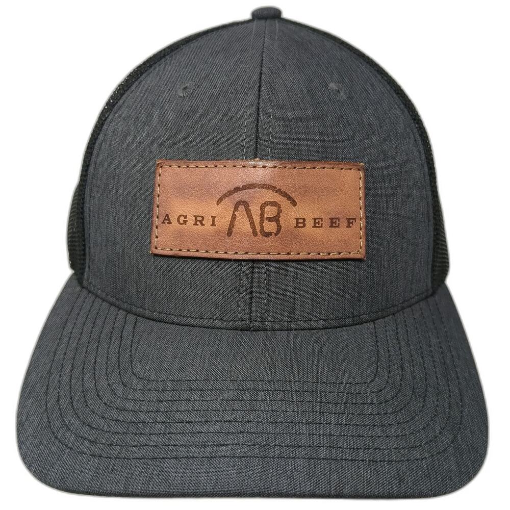 Outdoor Cap Trucker Hat Gray Black One Size Agri Beef Leather Patch Snapback